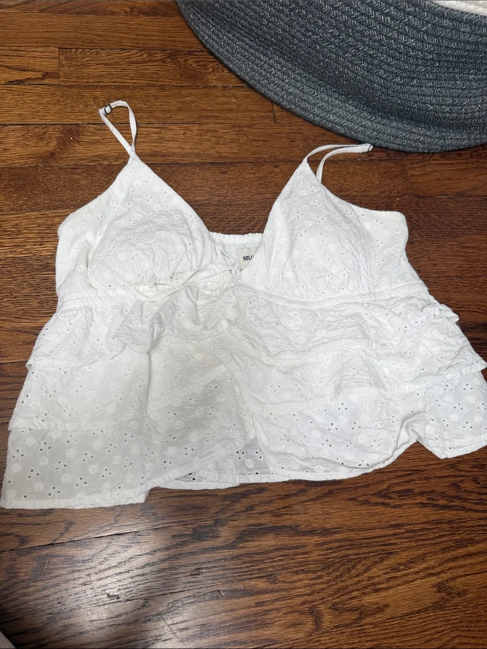 Hollister White Eyelet Ruffle-Trim Cami